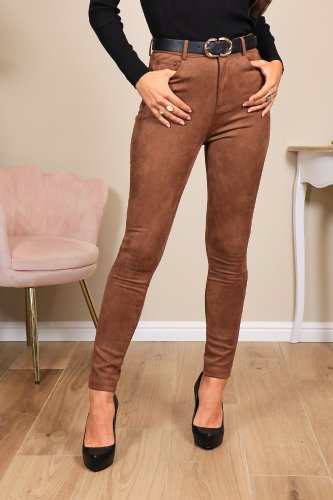 Pantalon marron effet suédine