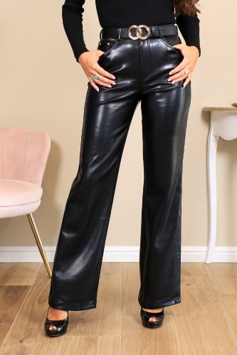 Pantalon simili cuir noir large