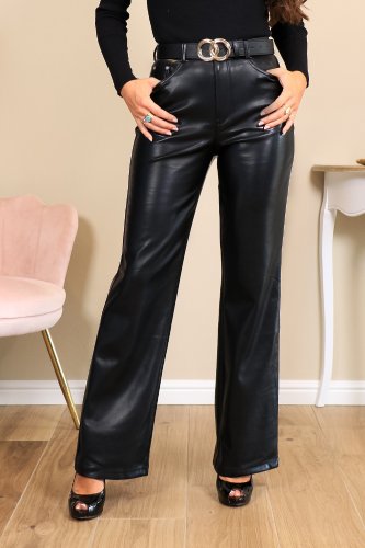 Pantalon simili cuir noir large