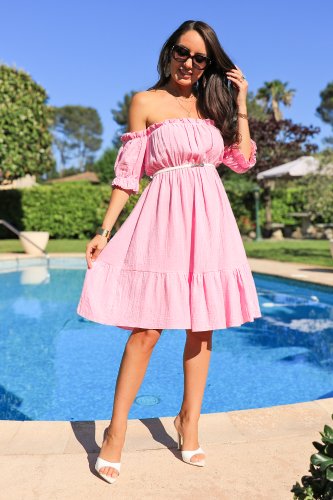 Robe rose gaze de coton Arielle