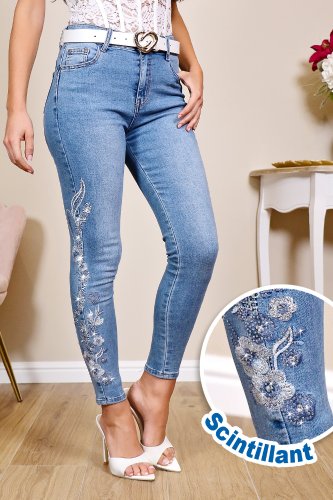 Jean skinny strass delavé push up Stras