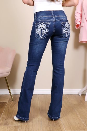 Jean flare brut avec broderie