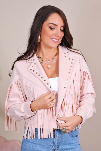 Veste style perfecto suédine rose