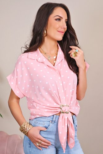 Chemise manches courtes rose à pois