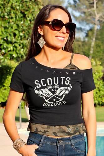 Tee shirt asymétrique noir Discover