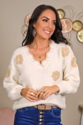 Pull beige Flower2