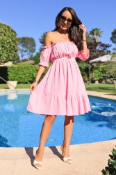 Robe rose gaze de coton Arielle2