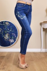 Jean skinny délavé fleur2