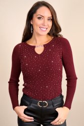 Pull strass bordeaux coeur2