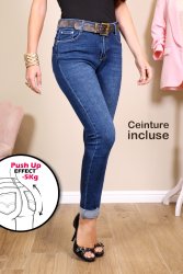 Jean bleu skinny avec sa ceinture offerte2