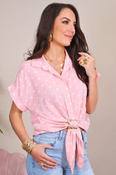 Chemise manches courtes rose à pois2