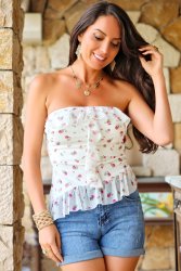 Top bustier blanc imprimé fleurs2