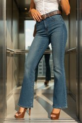 Jean flare bleu avec ceinture offerte2