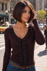 Pull froufrou dentelle marron2
