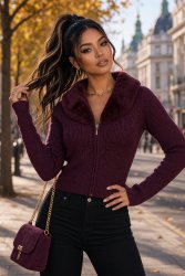 Gilet col fausse fourrure figue Cynthia2